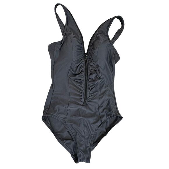 MIRACLESUIT Suit Yourself Gray Soft Cup Zip Up One Piece Swimsuit Size 6 - Picture 6 of 14